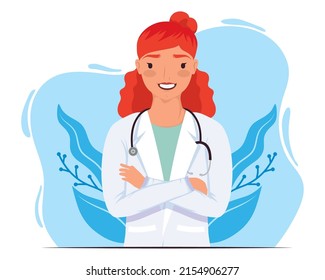 redhead doctor female with stethoscope character