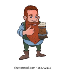 Redhead dwarf with beer.St. Patrick's Day cartoon illustration