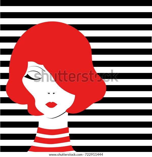 白黒の裸の背景に赤いファッションポップアートの女の子 ミニマリズム的なグラマーのライフスタイルを描いたベクターイラスト のベクター画像素材 ロイヤリティフリー
