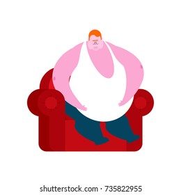 redhead Fat guy is sitting on chair. Glutton Thick man. fatso vector illustration