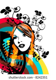 redhead girl with abstract background