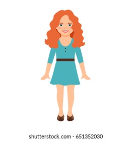 Redhead girl in a blue dress isolated vector illustration on white background