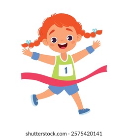 Redhead Girl Character Run Marathon Do Sport Vector Illustration