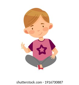 Redhead Girl Holding Chessman or Chess Piece with Hand Vector Illustration