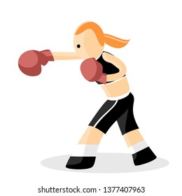 Redhead girl punches. Sports boxing vector character
