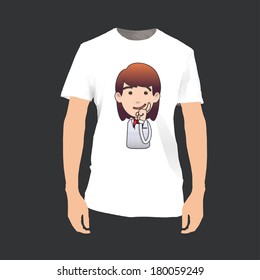 Redhead girl thinking printed on shirt. Vector design.