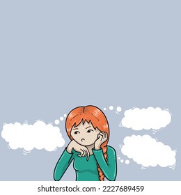 Redhead girl in thoughts. Comic or cartoon style