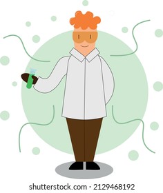 Redhead Guy Chemist Holding A Green Liquid