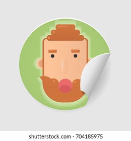 Redhead hipster face with mustache and beard sticker isolated