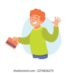 Redhead Man Character Give Plastic Card Vector Illustration