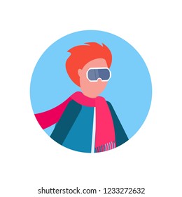 redhead man face avatar profile wearing ski goggles male cartoon character portrait isolated vector illustration