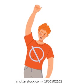 Redhead Man Raising His Hand Up and Shouting Supporting Street Protest Against Human Rights Violation Vector Illustration