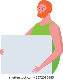 Redhead man showing blank placard with copy space for advertising, demonstrating presentation, protesting for human rights, expressing opinion, supporting candidate in elections