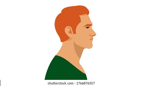 Redhead Man. A young, attractive man. Portrait side view. Modern illustration of a father, brother, uncle. Red-haired Irishman, Englishman, or Scot. White background. 