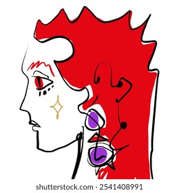 Redhead Podium Mode Mädchen Schönheit Make-up schnelle Skizze Porträt Abstraktion, Vektorgrafik Clipart abstrakte Frau Linie Pinsel Gesicht Kunst Druck für T-Shirt und mehr, schwarze Farbe Kontur Färbung