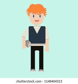 redhead schoolboy with soccer ball