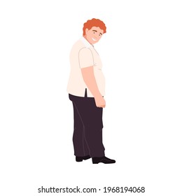 Redhead Smiling Man Character with Corpulent Body Half-turned Full Length Vector Illustration