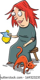 Redhead woman with cat serving lemonade