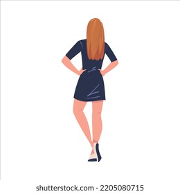 Redhead Woman Character in Dress Standing Back View Vector Illustration