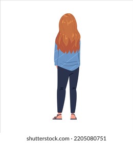 Redhead Woman Character Standing Back View Vector Illustration