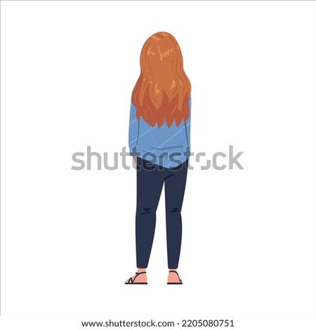 Redhead Woman Character Standing Back View Vector Illustration