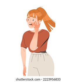 Redhead Woman Character Suffering from Neurodermatitis Having Itchy Skin Covered with Red Spots Vector Illustration