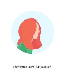 redhead woman profile avatar isolated female cartoon character portrait flat vector illustration