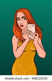 Redhead woman taking selfie