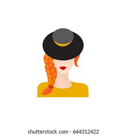 redhead woman with tress, girl in the hat