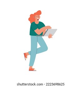 redhead woman using laptop character