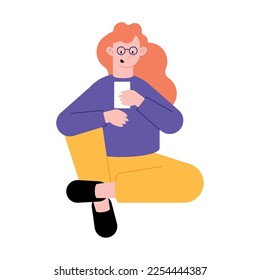 redhead woman using smartphone character icon