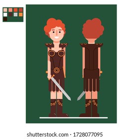 redhead woman warrior with sword vector illustration