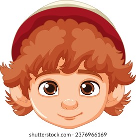 A red-headed boy with a neutral facial expression wearing a beanie hat