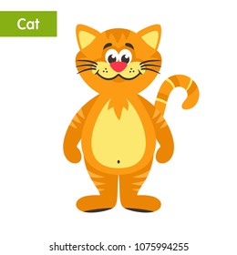 Red-headed cat. Cartoon character on white background. Vector illustration.
