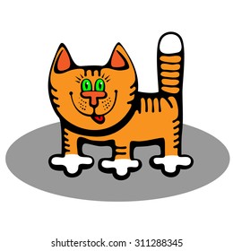 Red-headed cat. The primitive pattern. Caricature. Cartoon.