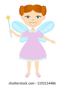 Redheaded fairy with magic wand isolated on white background