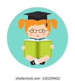 Redheaded girl is reading a book. Vector illustration.