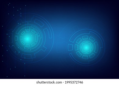 Redial circle with line and dot connection and shiny ligh in blue space. Abstract technology and science background with blank space for presentation.