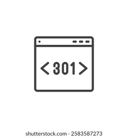 Redirect 301 line icon. linear style sign for mobile concept and web design. A browser window with 301 outline vector icon. Symbol, logo illustration. Vector graphics