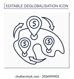 Redistribution line icon. Land and income redistribution. Global exchange. Deglobalisation concept. Isolated vector illustration. Editable stroke