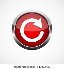 Redn refresh button. Vector illustration. Glossy round button, isolated