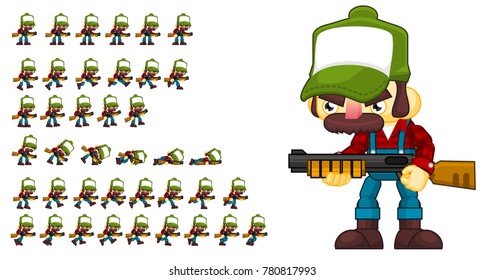 Carácter animado Redneck para crear juegos de acción o zombie