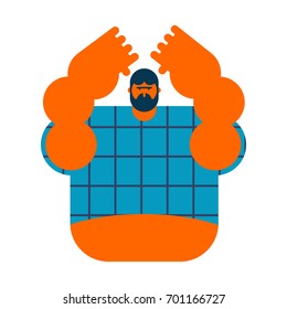 redneck isolated. Angry bearded man in shirt. Aggressive guy