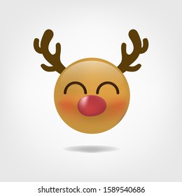 Red-nose reindeer emoticon, emoji character - smiley - vector illustration