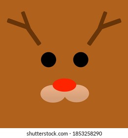 Red  nose Reindeer face illustrated in Square shape  Iconic Animal for Christmas celebration in winter 