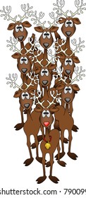 Red-nosed reindeer and friends on white background
