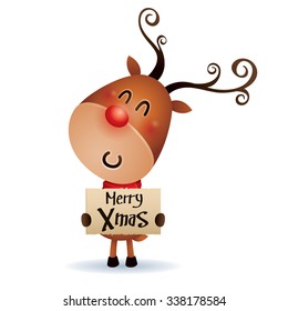 The Red-nosed Reindeer hold banner with Christmas greetings