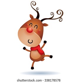 The Red-nosed Reindeer jumping up in excitement