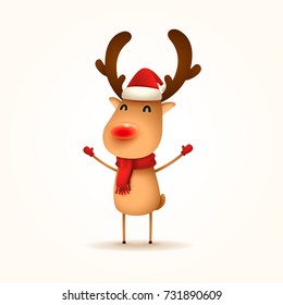 The Red-nosed Reindeer. Vector illustration of Reindeer on white background. Isolated.