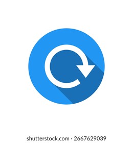 Redo arrow icon long shadow. Circular rotate symbol. Refresh sign